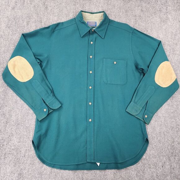 Pendleton Shirt Mens Large Green Wool Trail Elbow Patches Woolmark VTG 70s USA - Picture 1 of 16